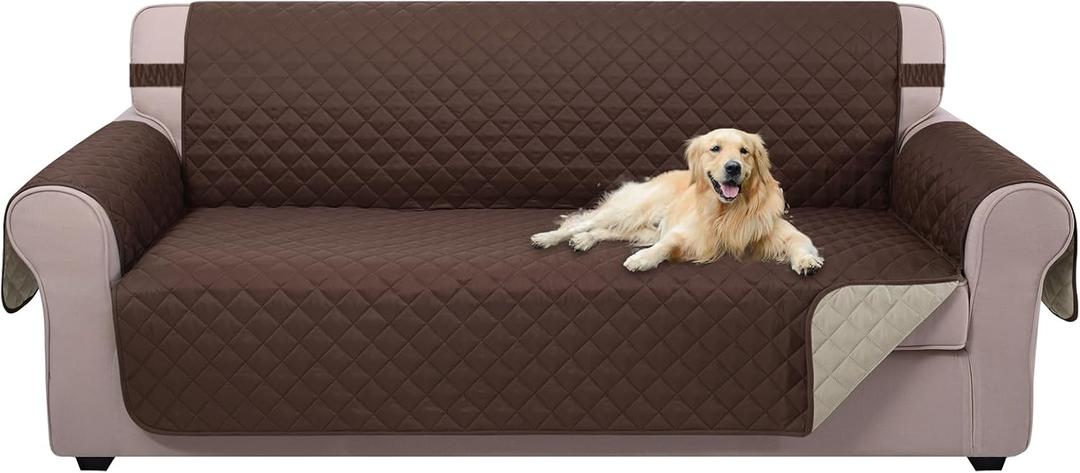 U-NICE HOME Reversible Sofa Cover Washable Couch Cover for Dogs Friendly with Elastic Straps Water Repellent Furniture Protector for 3 Cushion Couch (Sofa, Coffee/Beige)