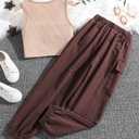 Floerns Girls 2 Piece Outfit Letter Print Rib Knit Crop Tank Top and Cargo Pants Brown 9Y