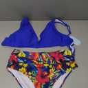 Hilinker Women's Leopard Bikini Swimsuits V Neck High Waisted 2 Piece Bathing Suits (X-Large, Royal Blue Floral)