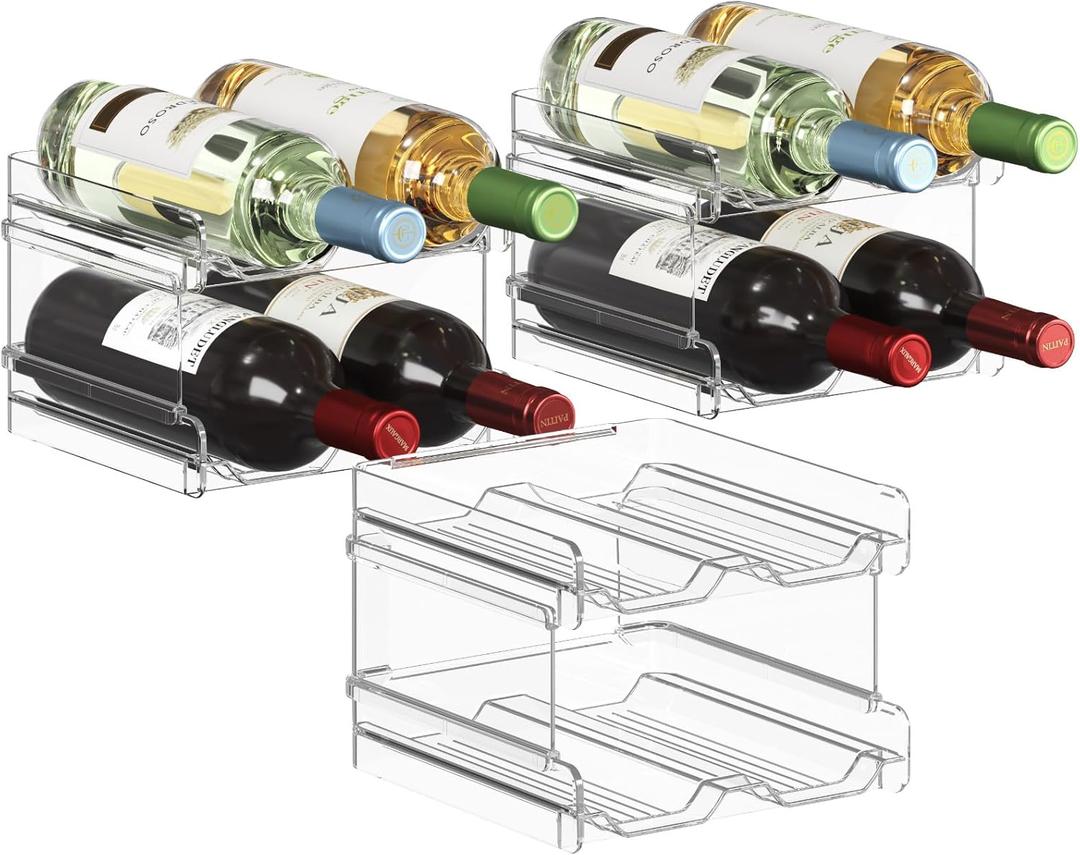 Lifewit Plastic Stackable Wine Rack for Refrigerator, Cabinet, Countertop,Wine Bottle Holder, Water Bottle Organizer for Fridge, Pantry, Hold 12 Bottles (Clear)