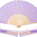 Sepwedd 50pcs Violet Imitated Silk Fabric Bamboo Folded Hand Fan Bridal Dancing Props Church Wedding party favors with Organza Bags