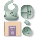 SAMiGO Silicone Baby Feeding Set, Baby Led Weaning Supplies, Suction Bowl Plate Bib Cup Self Feeding Spoons, Solid Food Eating Essentials, First Stage Utensils, 6+ Months