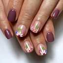 Spring Press on Nails Short Flowers Fake Nails - Square Shape Brown Colored Flower Nails Press on Small Daisy Glue on Nails Full Cover Artificial Nails Short Stick on Nails for Women, 24Pcs
