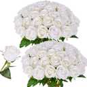 50 PCS White Roses Artificial Flowers, Fake White Roses Bouquet,White Artificial Silk Roses with Stems for DIY Wedding Flowers Decoration, Valentines Day Mothers Day, Bridal Bouquet Roses