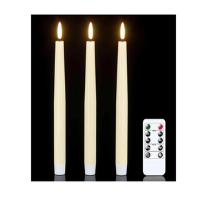Flameless Taper Candles with Remote Timer, Real Wax LED Flickering Candlesticks Battery Operated 3D Wick for Wedding, Party, Home(Ivory, 9.84", Set of 3)