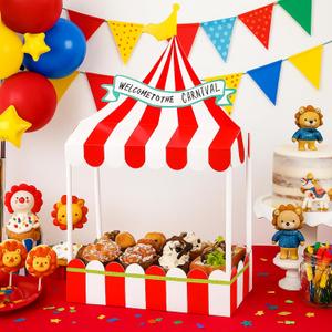 Carnival Cupcake Stand Circus Cupcake Holders decor Red White Circus Tent Popcorn Stall Table Centerpieces for Dessert Table Displays Carnival Birthday Theme Party Decorations