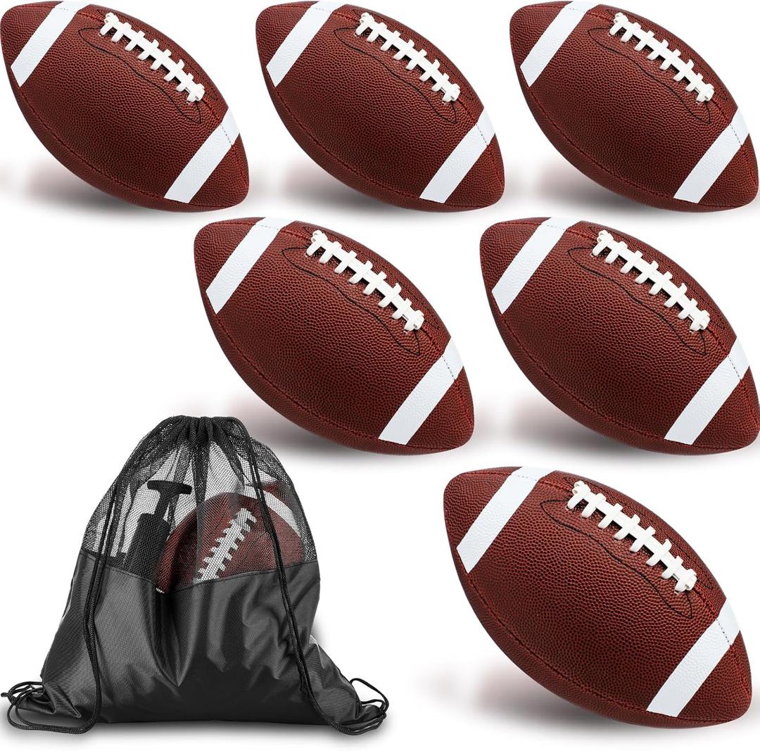 WinnerWhy 6 Pcs Inflatable Footballs Composite Leather Footballs with Pump Official Size Balls for Youth, Junior, Adult, College, High School, American Foot Ball Training Sport Gifts