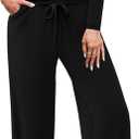 WIHOLL Lounge Sets for Women 2 Piece Vacation Outfits Long Sleeve Tops with Side Ruched Wide Leg Pants Matching Sets (Small)