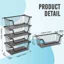 GAOKASE 4 Pcs Stackable Wire Baskets for Pantry Organizers and Storage,Vegetable Fruit Basket for Countertop,Kitchen Storage Metal Baskets,Produce Potato Onion Storage Bin,Black
