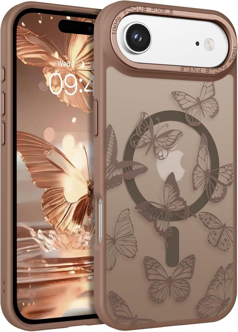 BENTOBEN for iPhone Air Case,Cute Butterfly Pattern iPhone 17Air Magnetic Case [Compatible with MagSafe] Translucent Matte Slim Shockproof Women Protective Cover for iPhone Air 6.5",Brown (Desert Titanium)