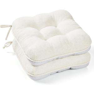 BETU White Chair Cushions for Dining Chairs Set of 2,3.5" Thick Kitchen Table Chair Pads with Ties,Non Slip Backing and Covers, Seat Cushion for Dining Room,Bar,Patio Chairs,15.5"X15.5"X3.5",White