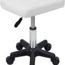 FURWOO Rectangle Rolling Stool with Wheels Height Adjustable Swivel Stool Chair for Spa Salon Massage White