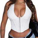 Floerns Women's Y2K PU Leather Halter Neck Hook Eye Backless Asymmetrical Party Crop Tank Top (X-Large, White)