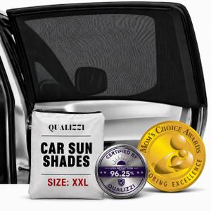 M/Car Window Sun Shades for Baby (9 Sizes) - Back Seat Stretchy Mesh Sock Style Heat Blockers for Side Windows, Protects from Sun, Bugs, UV & Ensures Privacy, 2-Pack by Qualizzi