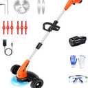 Cordless Weed Wacker, Grass Trimmer with 3 Types Blades and 2.0Ah Li-Ion Battery Powered,12V Electric Weed Trimmer/Edger for Garden Yard Work and Lawn CareOrange