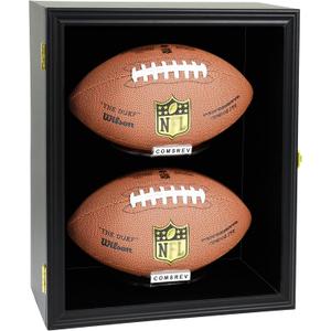 2 Football Case Display Case Wall Mount Full Size Wooden Football Box Memorabilia w/98% UV Acrylic Door Holder Transparent Signed Protective Shelf Black