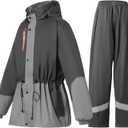 Rain Suit for Women Waterproof Hooded Rain Gear Rain Jacket and Pants 2 Piece Breathable Rain Coat Outdoor XXL