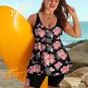 Arolina Plus Size Swimsuit for Women Two Piece Modest Tankini Full Coverage Tummy Control Bathing Suits with Shorts 24W