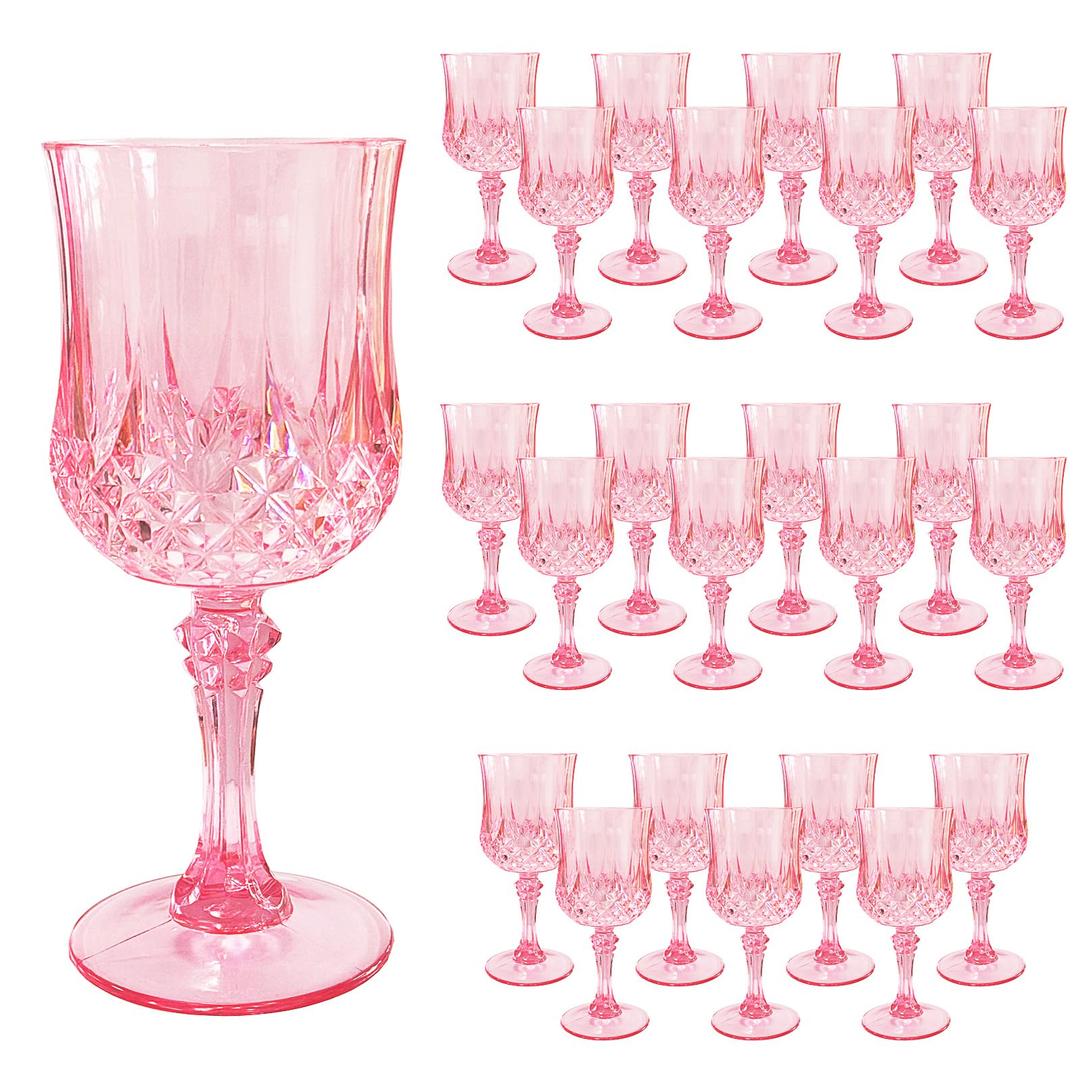 Ciaell 24PCS Pink Plastic Wine Glasses  7 Oz Plastic Goblets for Party  Pink Vintage Drinking Glasses  Disposable Water Goblets Set for Wedding, Bar, Wine, Cocktail, Whiskey & Valentine's Day