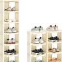 Kitstorack Vertical Shoe Rack: 8 Tiers Stackable Shoe Rack for Closet DIY Free Standing Shoe Organizer Small Shoe Shelf for Small Spaces and Narrow Spaces Plastic, White (Ivory)