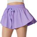 IUGA Girls Butterfly Shorts with Pockets Athletic Flowy Preppy Clothes Running Tennis Dance Cheer 2 in 1 Shorts Teen Girls (Purple, L)