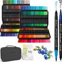 200 Colors Dual Tip Markers Brush Pens Set, Fine & Brush Tip Art Marker for Adult Coloring Book No Bleeding, Artist Colored Pen for Drawing Calligraphy Journal Doodling Lettering Note Taking