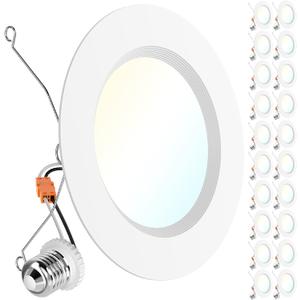 Sunco 20 Pack 6 Inch LED Recessed Light Retrofit, Can Lights for Ceiling, 1700 LM High Brightness, Selectable CCT 2700K/3000K/4000K/5000K/6000K, 17W=120W, Dimmable, Baffle Trim, Damp Rated UL