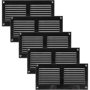 Vent Systems 8'' x 4'' Inch (Overall Dimensions) Pack of 5 Black Air Vent Duct Cover Metal Return Grill with Built in Pest Guard Screen HVAC Grille for Home Improvement 6x2 (Opening Dimensions)