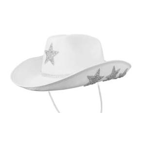 White Cowgirl Hat - Cowboy Hat with Glitter Star Fits Women for Bachelorette Themed Party