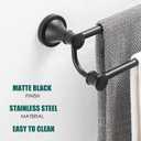 Hoimpro Adjustable Retractable 15-27 Inches Stainless Steel Bathroom Towel Bar, Bathroom Accessories Bath Hotel Double Towel Bar Rod Hanger Wall Mounted Towel Holder Towel Rack, Matte Black