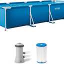 INTEX Rectangular Frame 14 ft 9 in x 7 ft 3 in x 33 in Above Ground Pool, Swimming Pool with Steel Frame and 530 GPH Cartridge Filter Pump