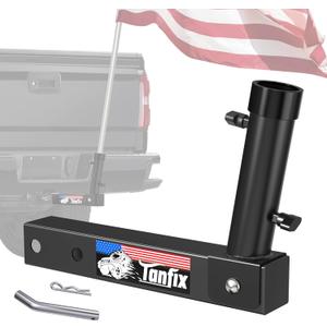 Hitch Mount Flagpole Holder, Heavy-Duty Flag Pole Holder for 1.6" Hitch, 2 Models (Single Hole & Dual Hole with Design), Flag Holder for Jeep, Truck, SUV, RV, Camper (Single Hole)