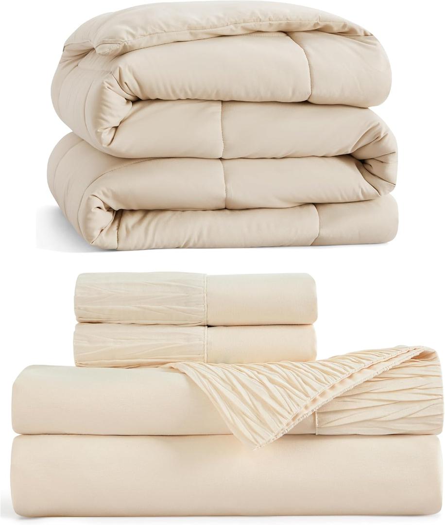 Bedsure Full Size Duvet Insert Bundle Full Size Sheet Sets Beige