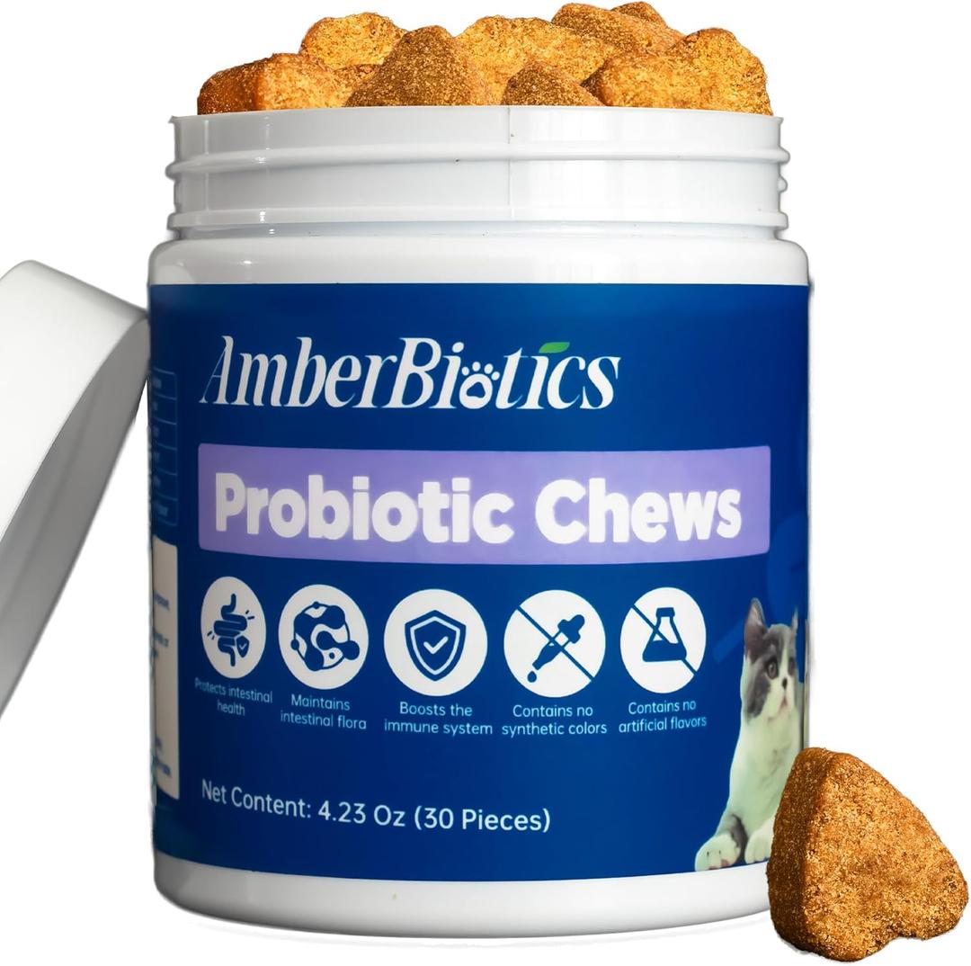 Probiotics for Cat, Boosts Immune System, Improves Digestion, Supports Gut Health, Relieves and Prevents Diarrhea and Soft Stools, Salmon-Flavored Chewable Tablets - 30 Tablets (120g)
