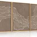 Abstract White Wave Framed Canvas Wall Art,Modern Minimalism Wall Decor,Neutral Geometric Line Art Painting,Textured Brown Artwork for Living Room,Bedroom,Dining Room,Office - 12"x16"x3