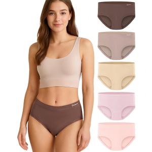 Womens Underwear Bamboo Rayon High Waisted Full Coverage Panties Soft Breathable Stretchy Comfort Briefs 5 Pack (L)