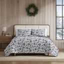 Eddie Bauer - King Quilt Set, Super Soft Bedding with Matching Shams, Rounded Corners, Diamond Corner Stitch (Woodblock Floral Black, King)