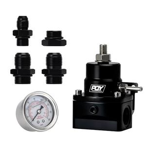 PQY Fuel Pressure Regulator AN8 Feed & AN6 Return Line + 0-160PSI Gauge Set Dark Black