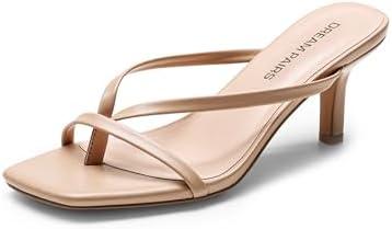 DREAM PAIRS Kitten Heels for Women Flip Flops Slip on Low Heels Open Square Toe Thong Heeled Strappy Sandals Slides Comfortable Dress Shoes Size 6
