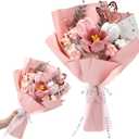 Fanfanwin Father's Day Crochet Flowers Bouquet Gifts Wedding Favors Handmade Tulips Knitted Flowers with Butterfly Card for Graduation Wife Anniversary Teacher Nurse Birthday Party(Pink)