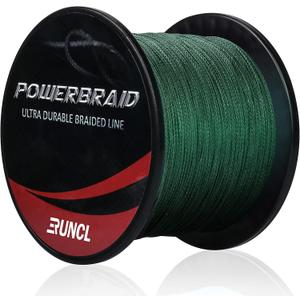 RUNCL PowerBraid Fishing Line 4/8/9 Strands, Braided Fishing Line 300/500/1000Yds - Seamless Weaving Tech, Enhanced Coating Tech, Zero Stretch, High Sensitivity, Smaller Diameter - Braid Line 15-115LB (Moss Green)