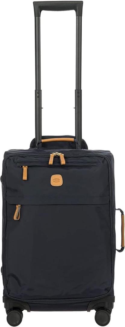 Bric's X-Travel 21 Carry-On Spinner Airline Approved Luxury Softside Luggage with 360 Wheels, Recycled Water-Resistant Fabric, Interior Pockets, and Leather Details Navy