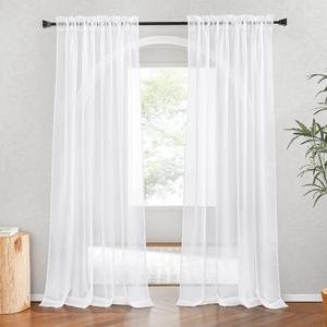 NICETOWN White Sheer Curtains 80 inches Long, Rod Pocket Chic Soft Voile Sheer Light Filtering Doorway Window Curtains & Drapes for Living Room/Porch, 2 Panels, White, W54 x L80 