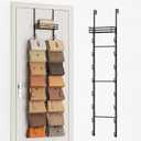 Over The Door Purse Organizer - Wall Mounted Handbag Organizer with 16 Hooks and Metal Basket,Purse Rack for Closet,Bag Rack, Handbag Rack and Hanging Purse Storage for Door,Closet, Standard