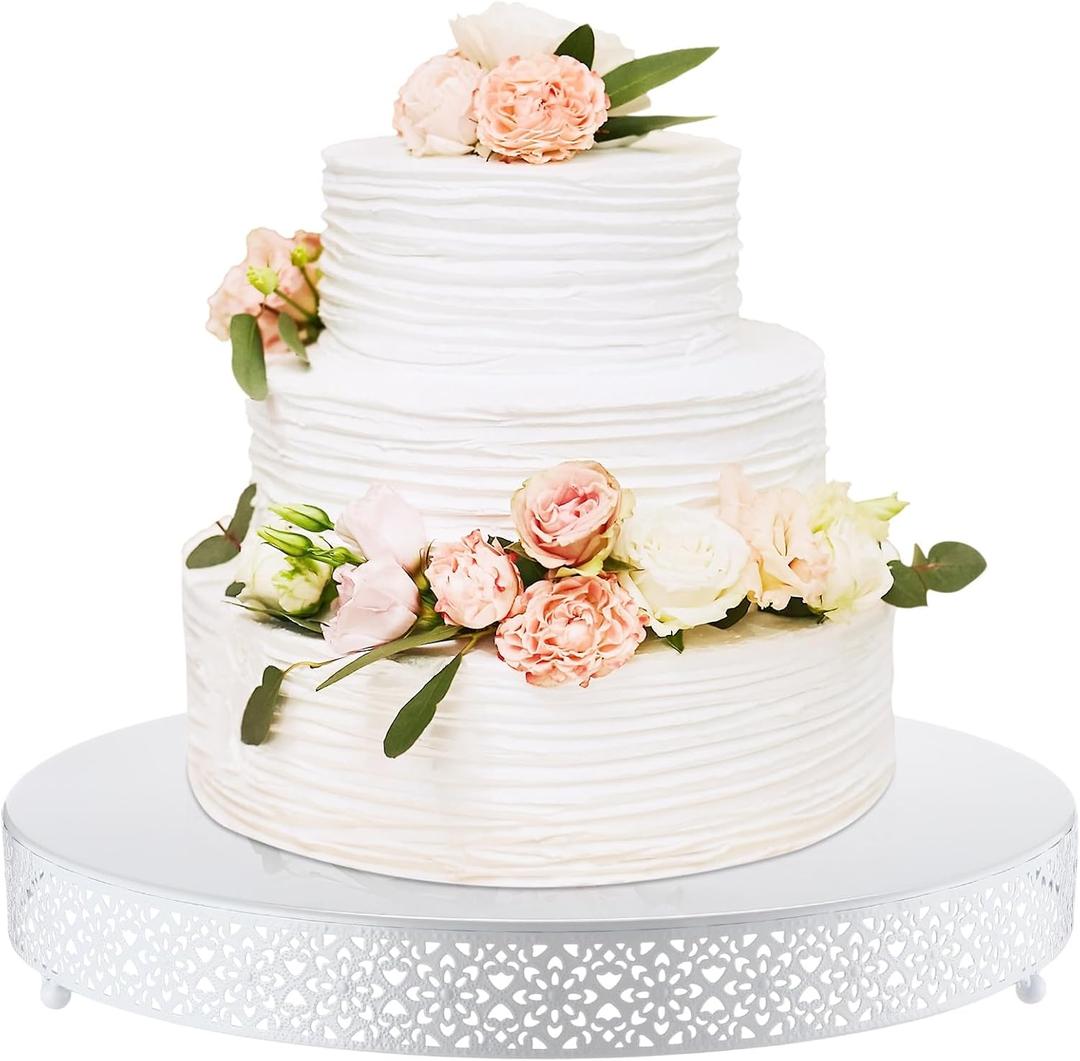 Wenqik Cake Stand 18 Inch Round Metal Cupcake Dessert Wedding Cake Stand Cookies Display Holder Fruit Serving Tray for Table Wedding Birthday Anniversary Party(White)