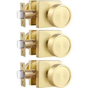 Haidms Gold Passage Door Knobs Interior, Zinc Alloy Brushed Gold Closet Door Knobs, Heavy Duty Round Brushed Brass Doorknobs for Hall Closet,Hallway(3 Pack)
