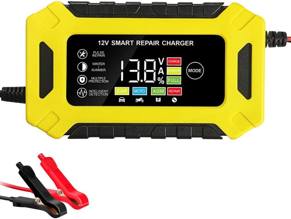 Car Battery Charger,6 AMP,12V Smart Battery Trickle Charger Automotive 12V Battery Maintainer Desulfator for Car Truck Motorcycle Lawn Mower Marine Lead Acid Batteries