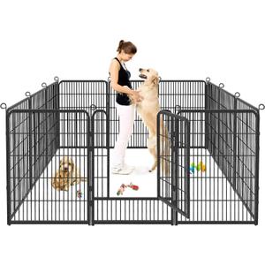 Jhsomdr Dog Playpen, 32inch 10 Panels Outdoor Dog Fence Indoor Dog Pen Anti-Rust Pet Puppy Pen Dog Exercise Pen with Lock for Medium Small Dogs, Portable Pet Fence for Yard RV Camping