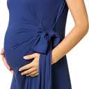 My Bump Women's Side Bow Tie Cap Sleeve Solid Color Maternity Dress(Made in USA) (Large, Navy Solid)