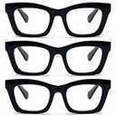 REAVEE 3 Pack Oprah Style Reading Glasses for Women Blue Light Blocking, Oversized Cute Square Computer Readers with Spring Hinge, Black 2.5